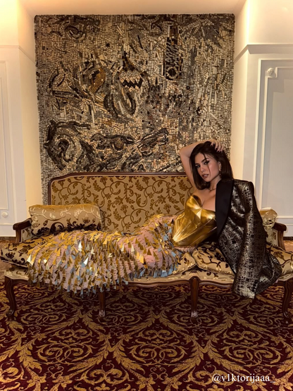 Buck Corset Acrylic Fringe Maxi Dress