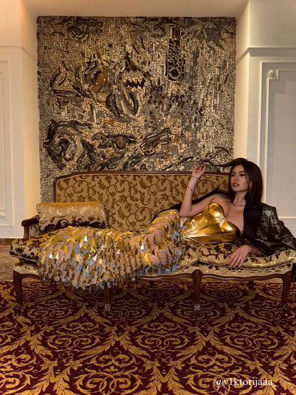 Buck Corset Acrylic Fringe Maxi Dress