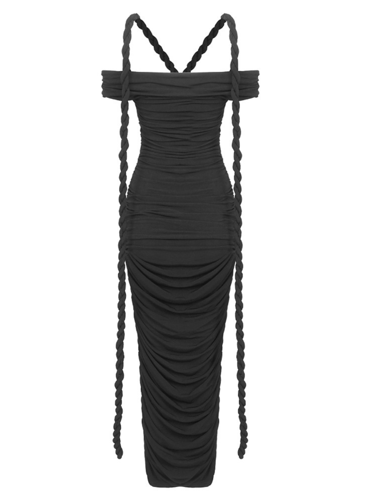 Caishen Off Shoulder Ruched Maxi Dress In Black