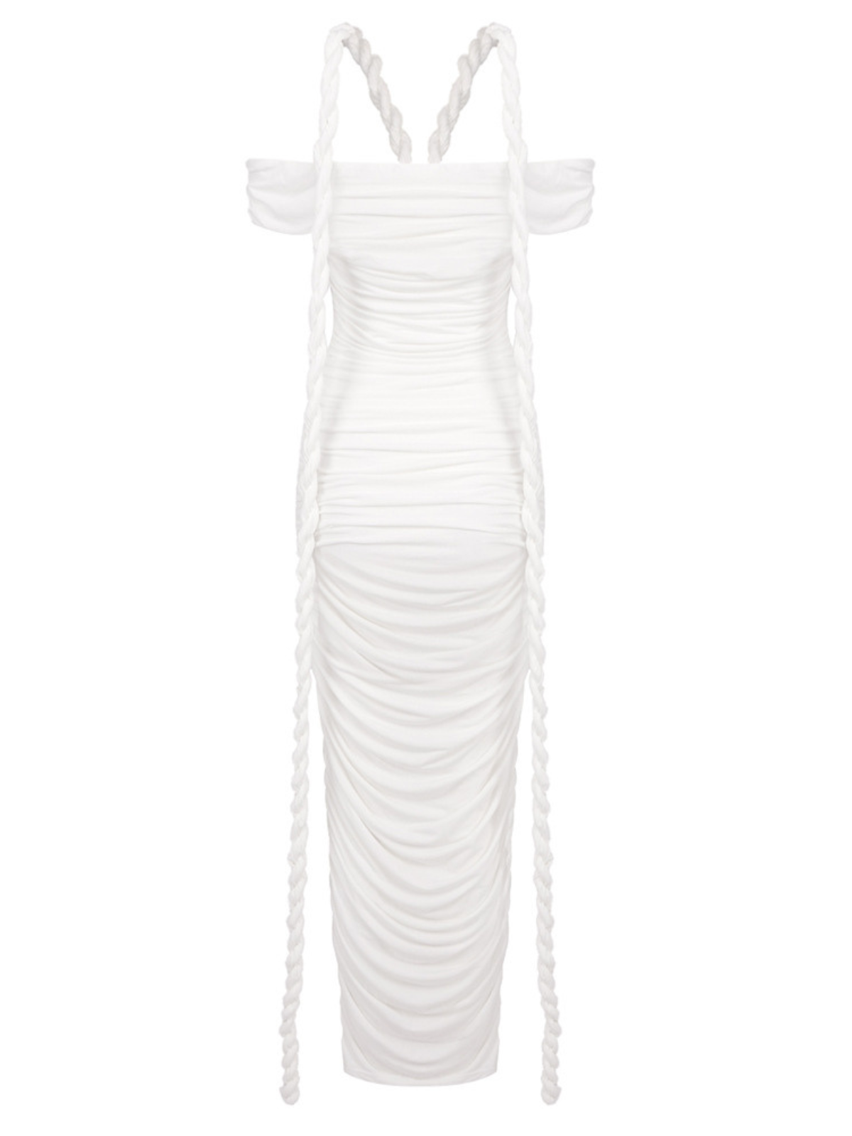Caishen Off Shoulder Ruched Maxi Dress In White