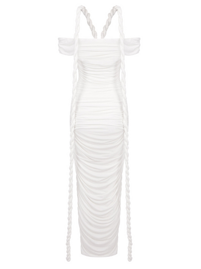 Caishen Off Shoulder Ruched Maxi Dress In White