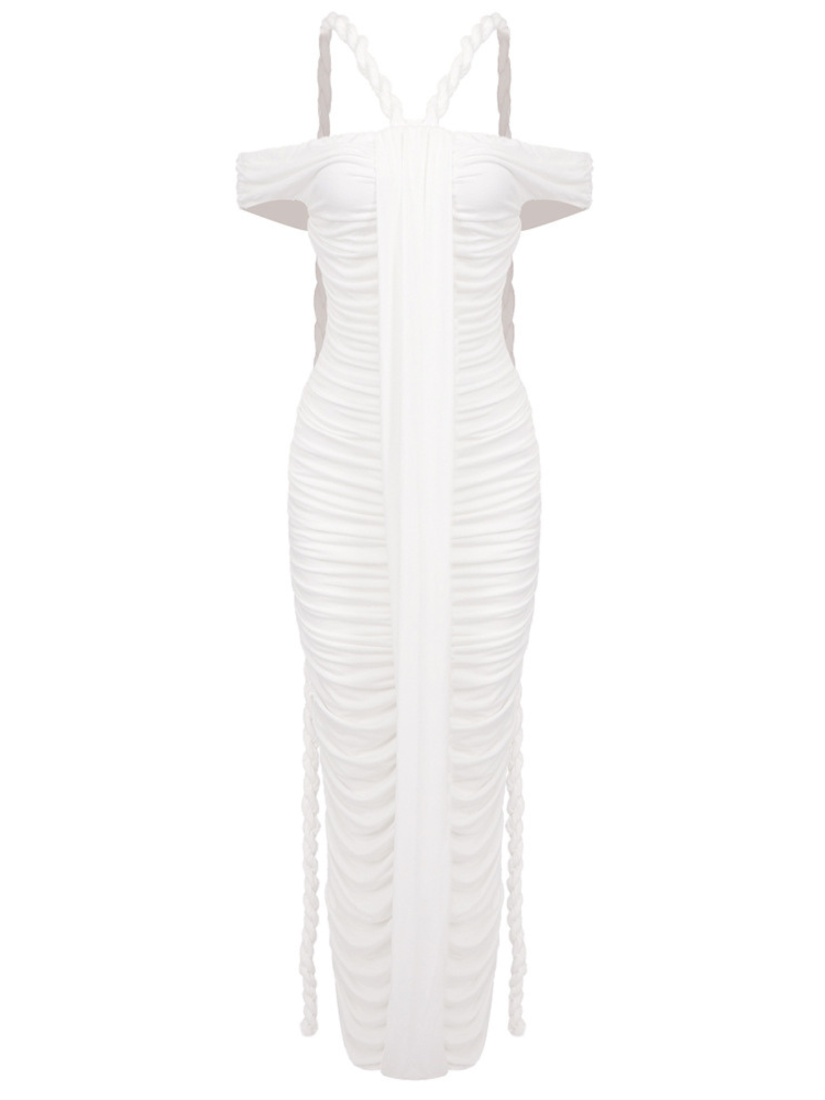 Caishen Off Shoulder Ruched Maxi Dress In White