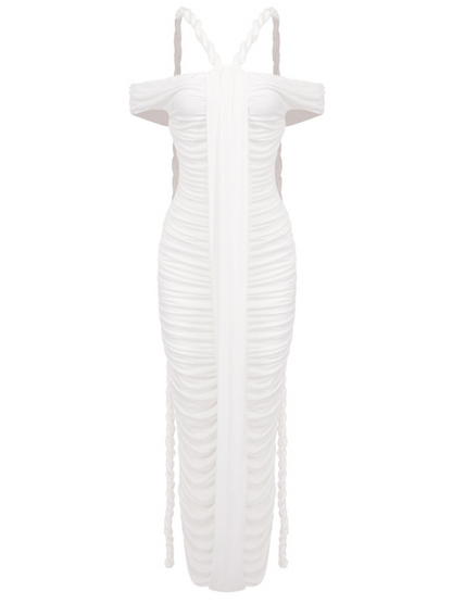 Caishen Off Shoulder Ruched Maxi Dress In White