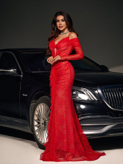 Capella Off Shoulder Lace Mermaid Maxi Dress