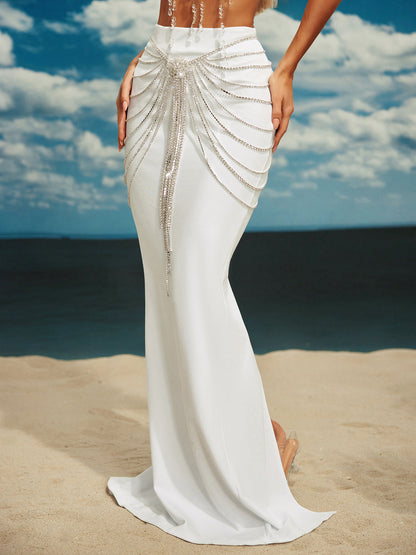 Carrick Crystal Body Chain Skirt In Silver