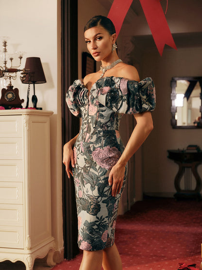 Casale Off Shoulder Floral Printed Midi Dress