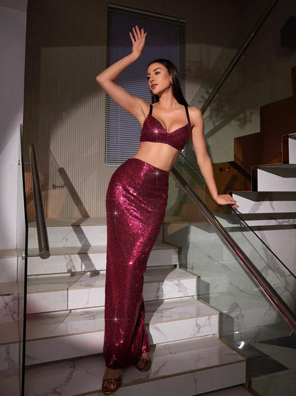 Cassiel Sequin Split Skirt Set