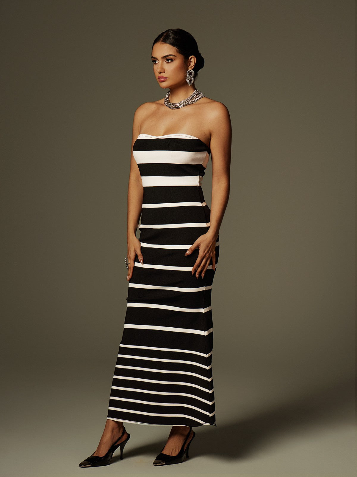 Cathee Strapless Stripe Bandage Maxi Dress