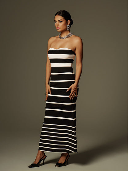 Cathee Strapless Stripe Bandage Maxi Dress