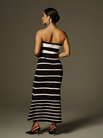 Cathee Strapless Stripe Bandage Maxi Dress