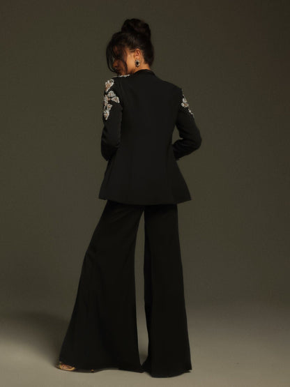 Cathia Rhinestone Split Blazer Set