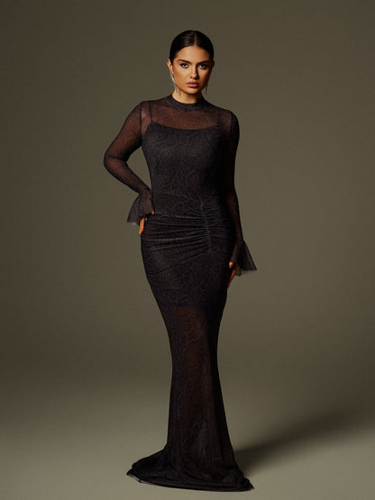 Caus Long Sleeve Ruched Maxi Dress
