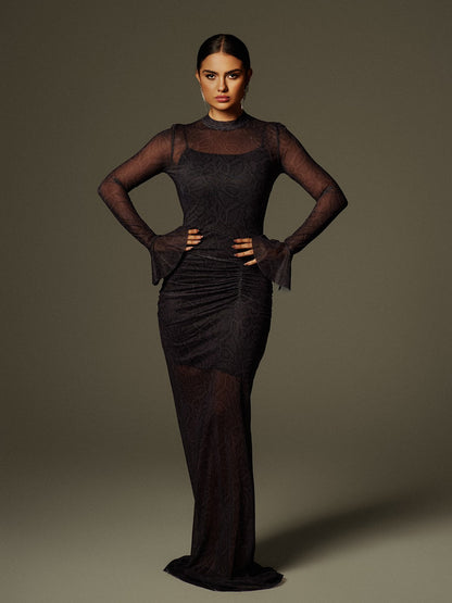 Caus Long Sleeve Ruched Maxi Dress