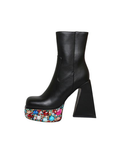 Cecile Multi Rhinestone Boots In Black