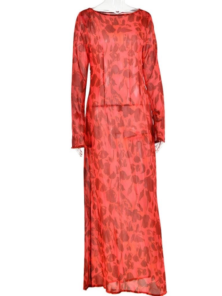 Cecily Long Sleeve Rose Printed Maxi Dress