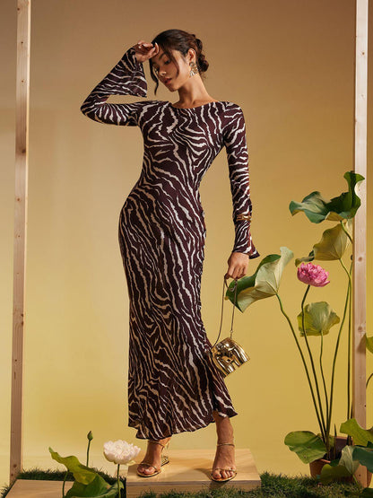 Cecily Long Sleeve Tiger Printed Maxi Dress