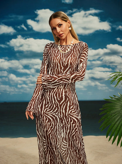 Cecily Long Sleeve Tiger Printed Maxi Dress