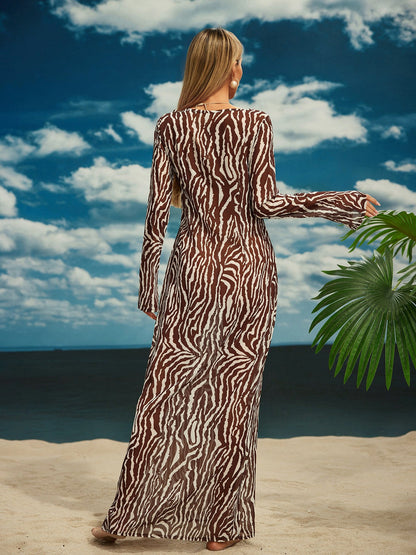 Cecily Long Sleeve Tiger Printed Maxi Dress