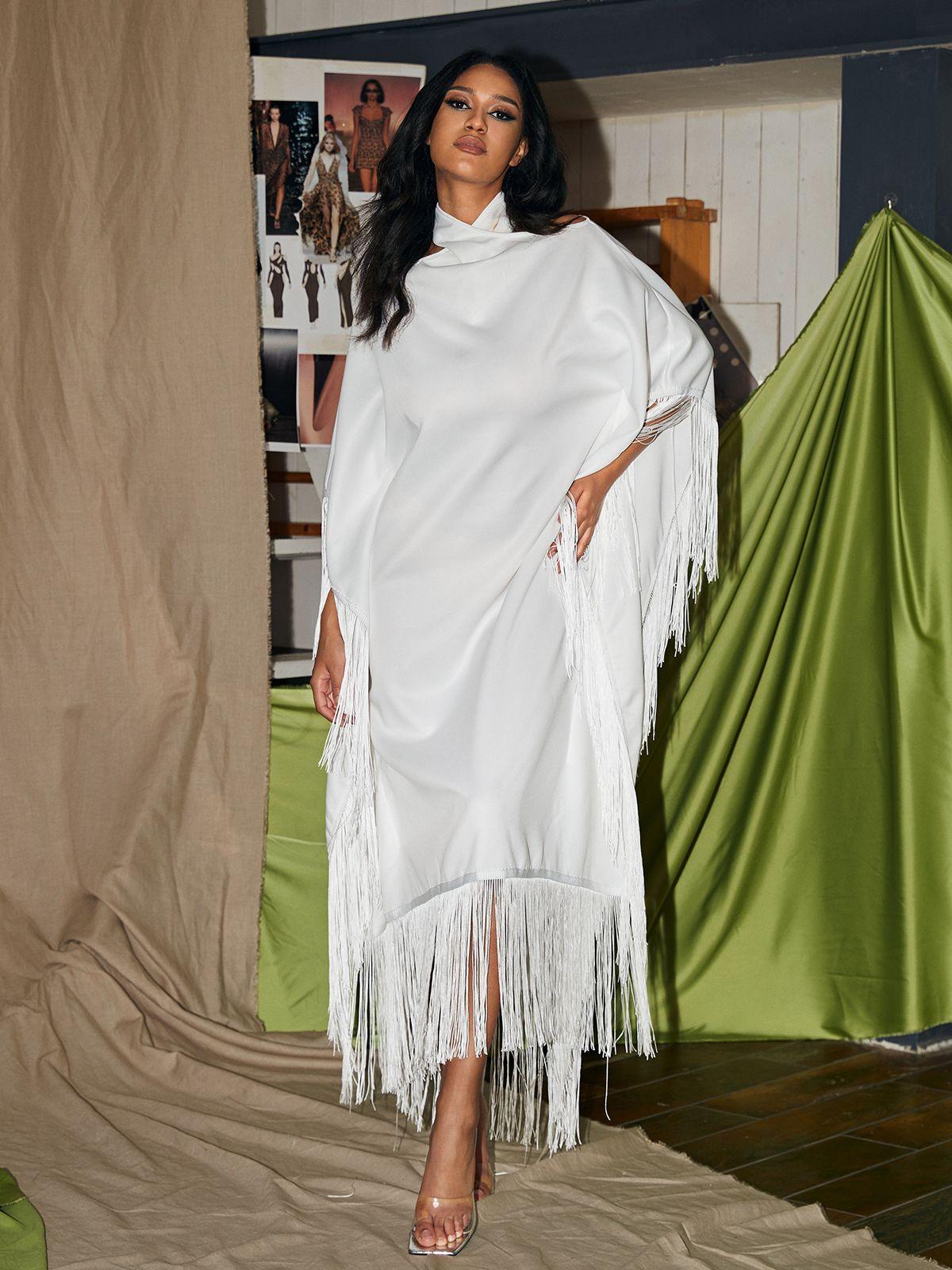 Ceridwen Cricross Fringe Kaftan Dress