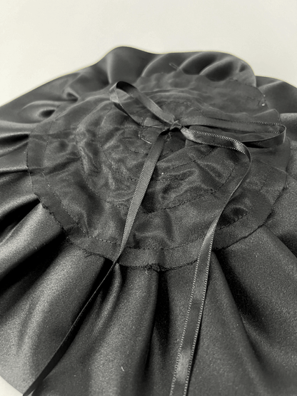 Ceva Camellia Flower Satin Gloves In Black