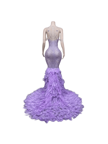 Chaviv Rhinestone Feather Maxi Dress