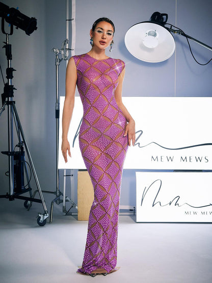 Cherish Sleeveless Crystal Maxi Dress