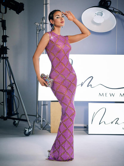 Cherish Sleeveless Crystal Maxi Dress