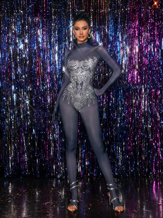 Chesten Long Sleeve Rhinestone Embellished Jumpsuit