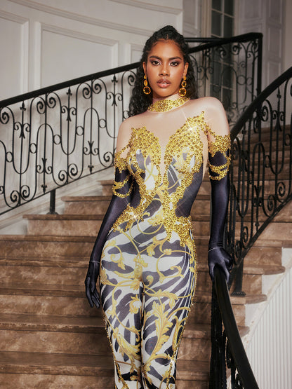 Choncey Rhinestone Printed Jumpsuit
