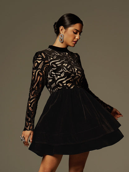 Coralie Long Sleeve Lace Velvet Mini Dress