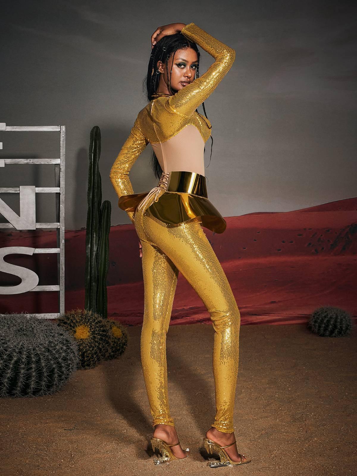 Corbin Sequin Jumpsuit With Waistband