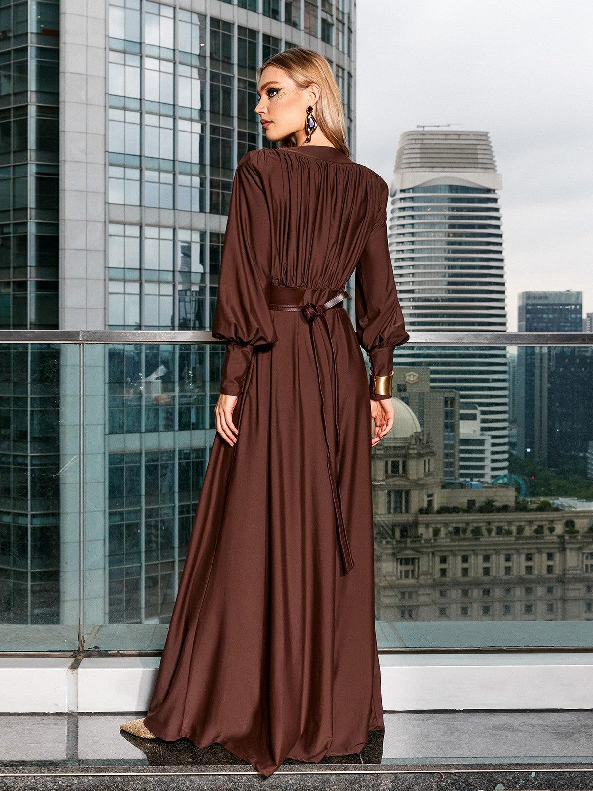 Cosmo V Neck Belted Maxi Dress