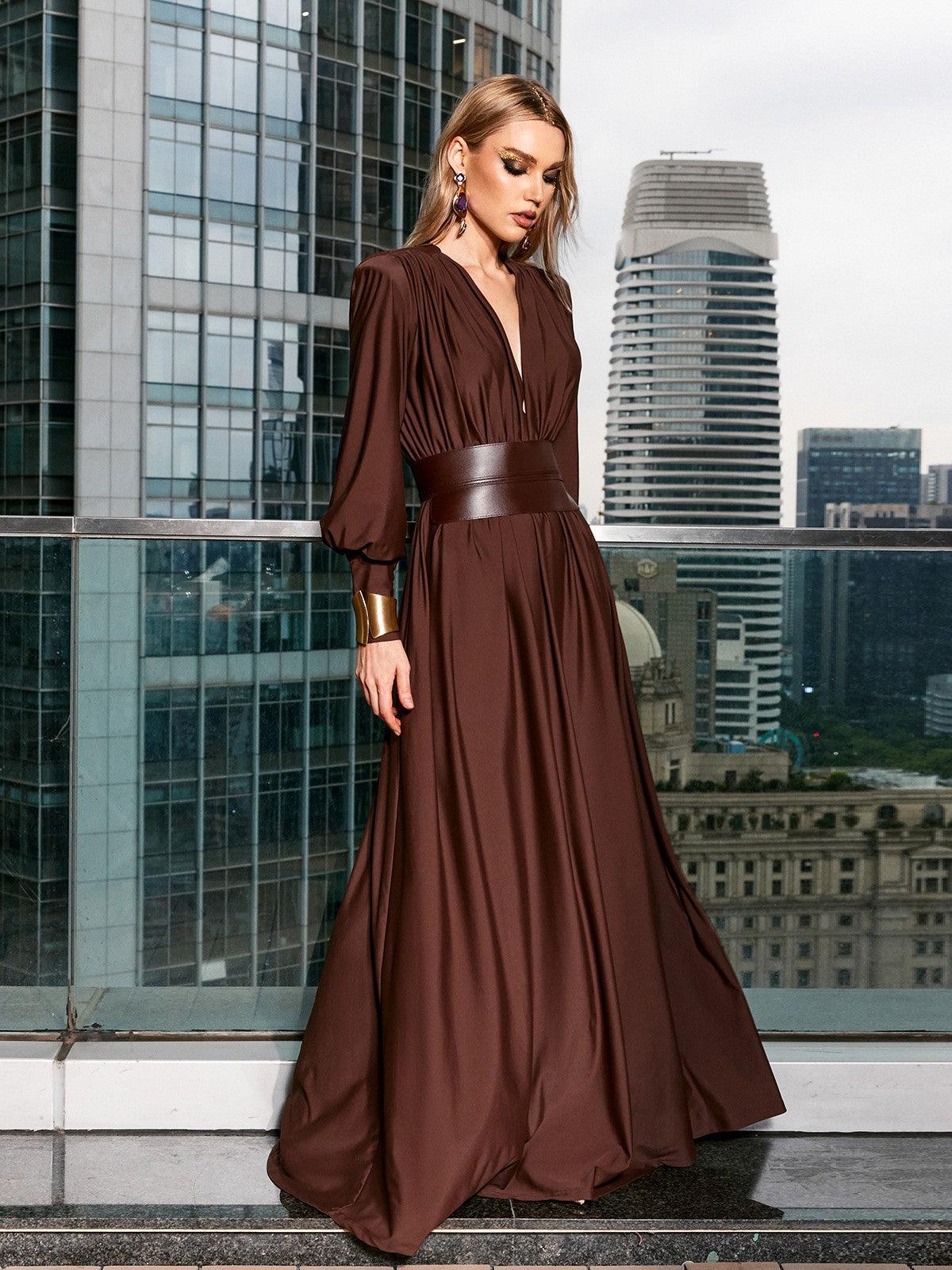 Cosmo V Neck Belted Maxi Dress