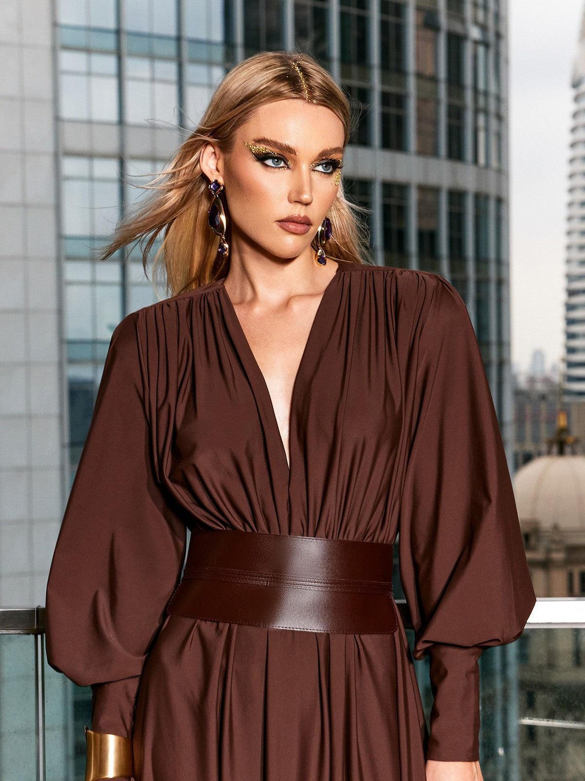 Cosmo V Neck Belted Maxi Dress