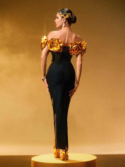 Crete Off Shoulder Flower Bandage Dress