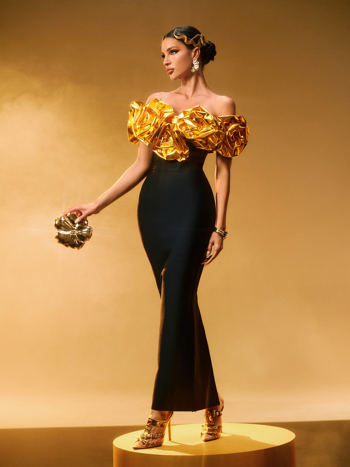 Crete Off Shoulder Flower Bandage Dress