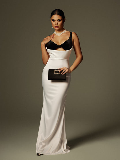 Crispina Plunge Neck Satin Maxi Dress