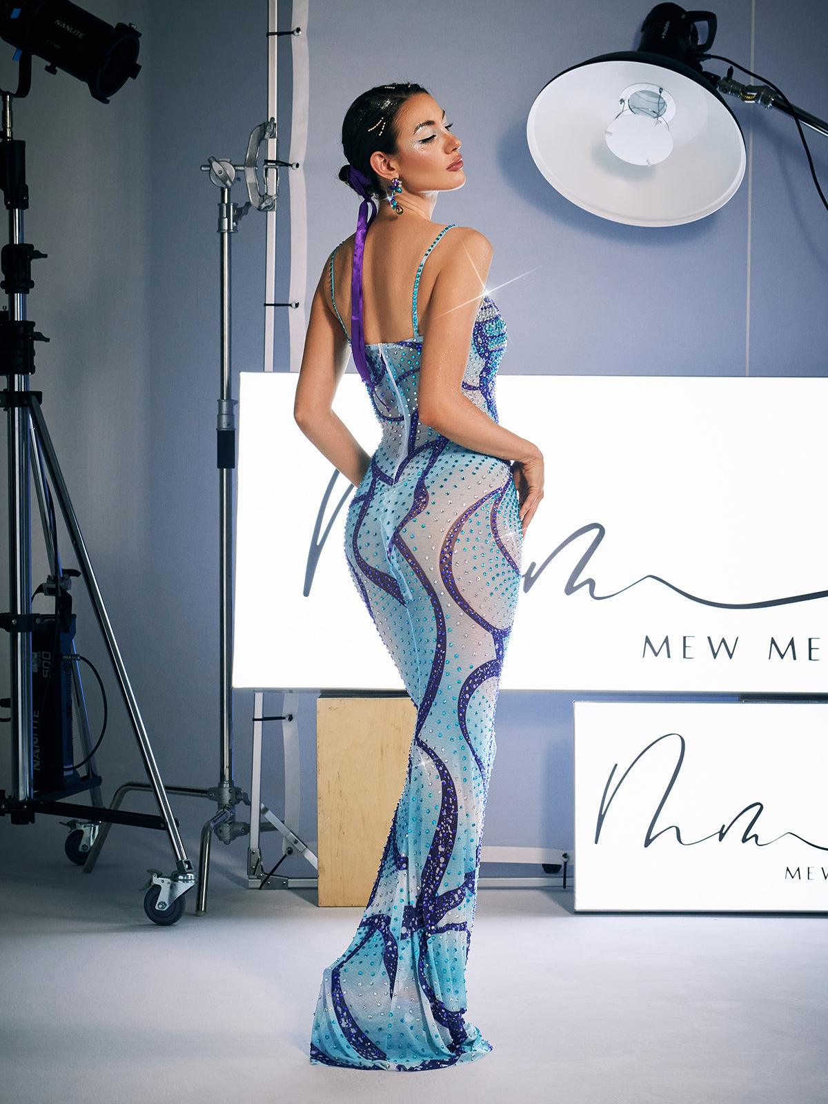 Croía Spaghetti Print Crystal Maxi Dress