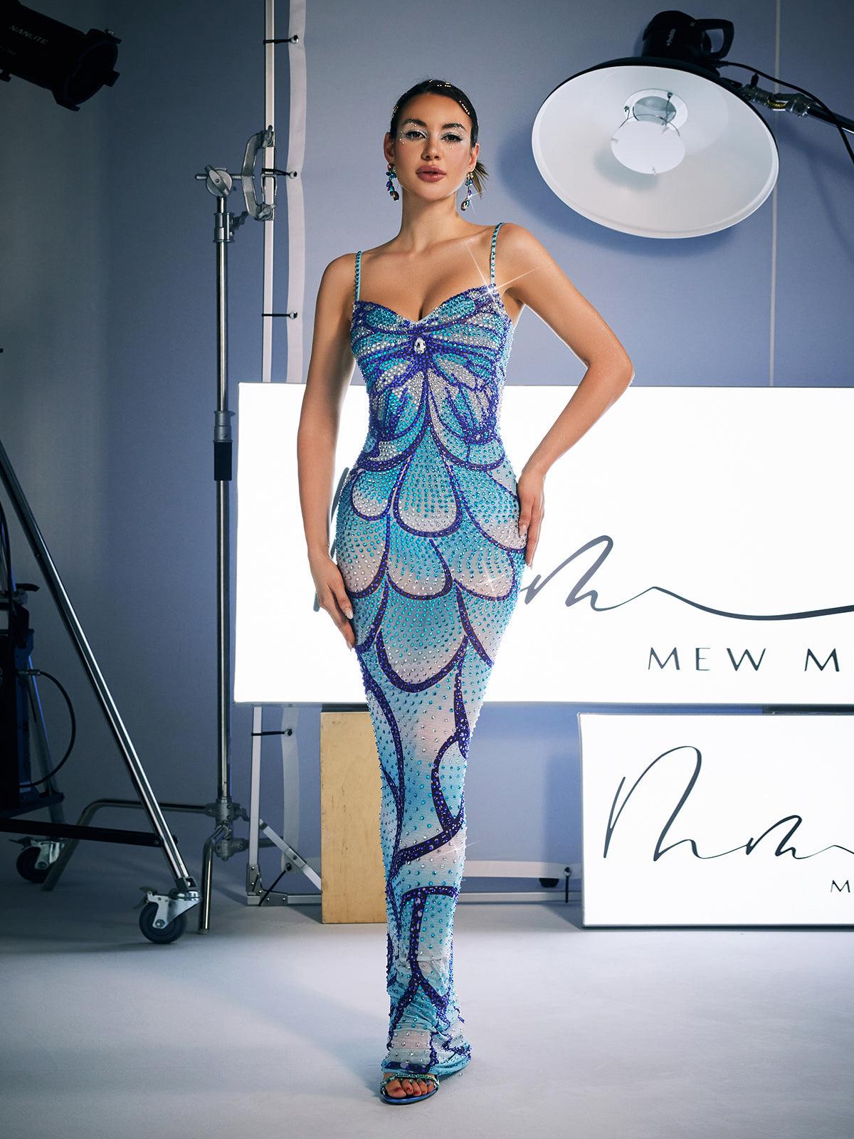 Croía Spaghetti Print Crystal Maxi Dress