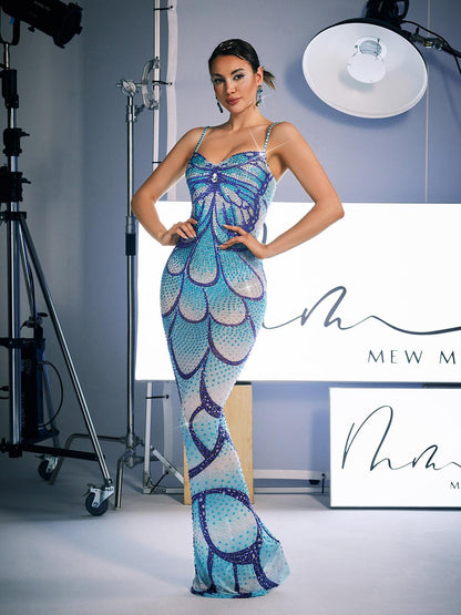 Croía Spaghetti Print Crystal Maxi Dress