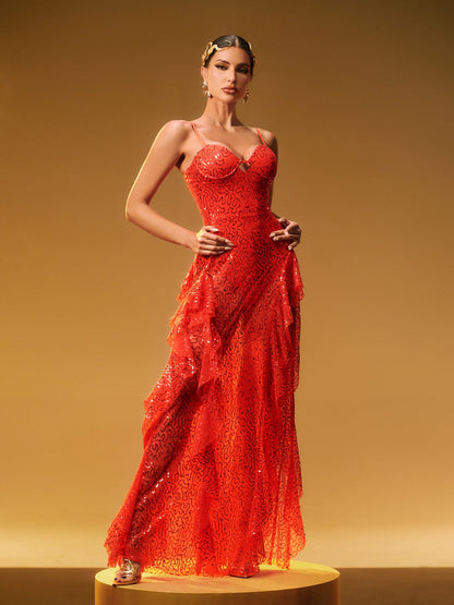 Currier Spaghetti Printed Split Maxi Dress