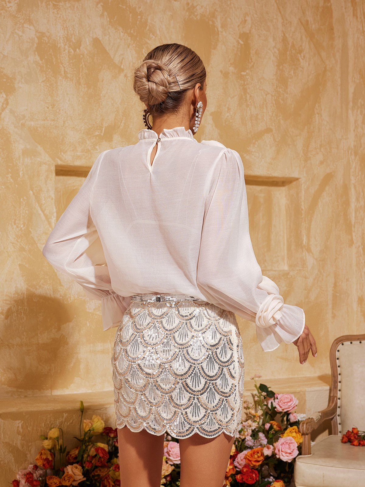 Cyndriel Long Sleeve Flower Top In Apricot