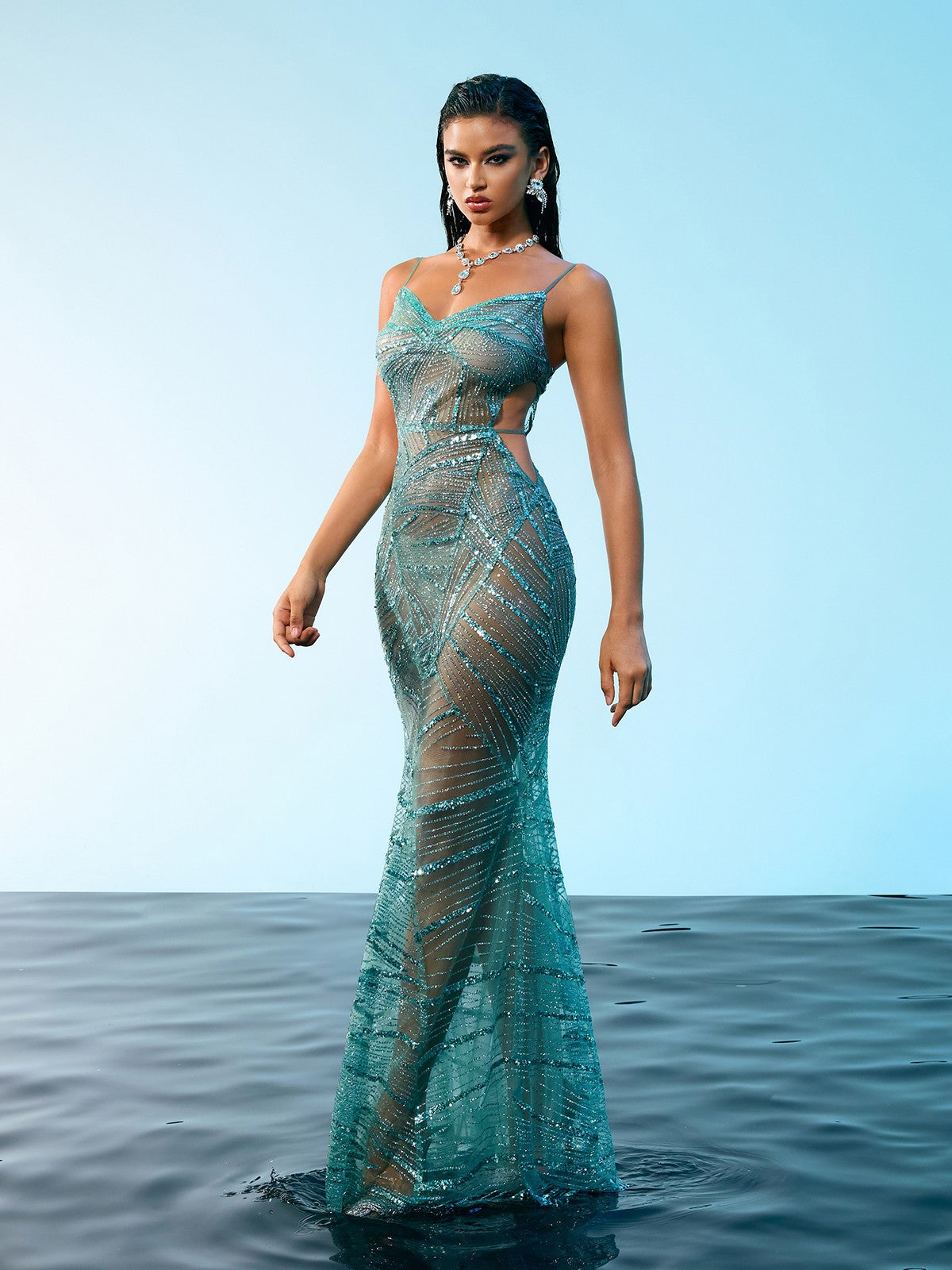 Cynthia Spaghetti Sequin Maxi Dress