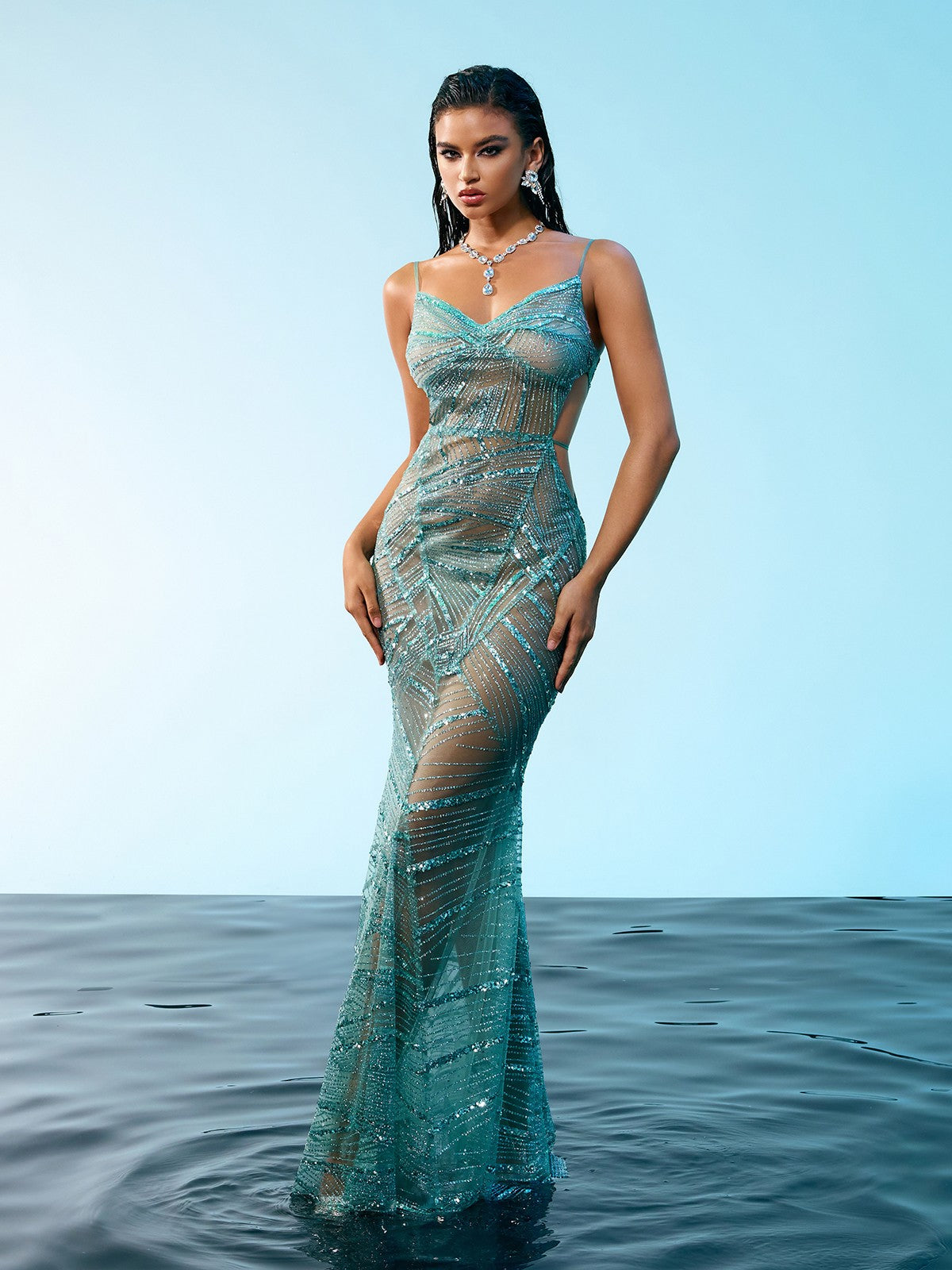 Cynthia Spaghetti Sequin Maxi Dress