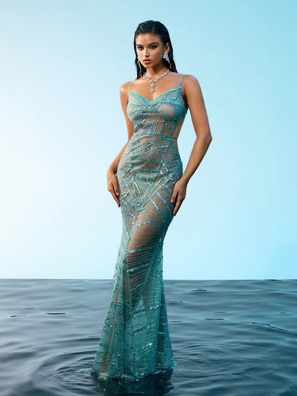 Cynthia Spaghetti Sequin Maxi Dress