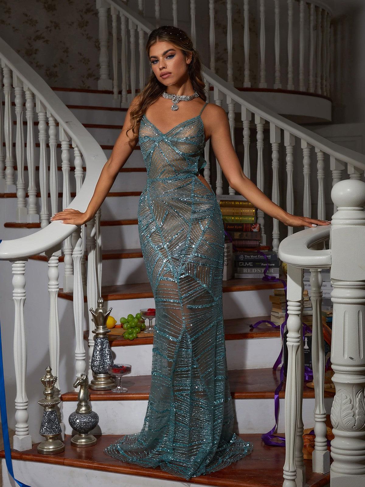 Cynthia Spaghetti Sequin Maxi Dress