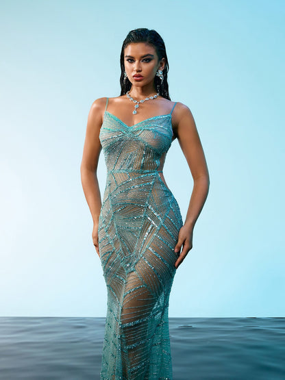 Cynthia Spaghetti Sequin Maxi Dress