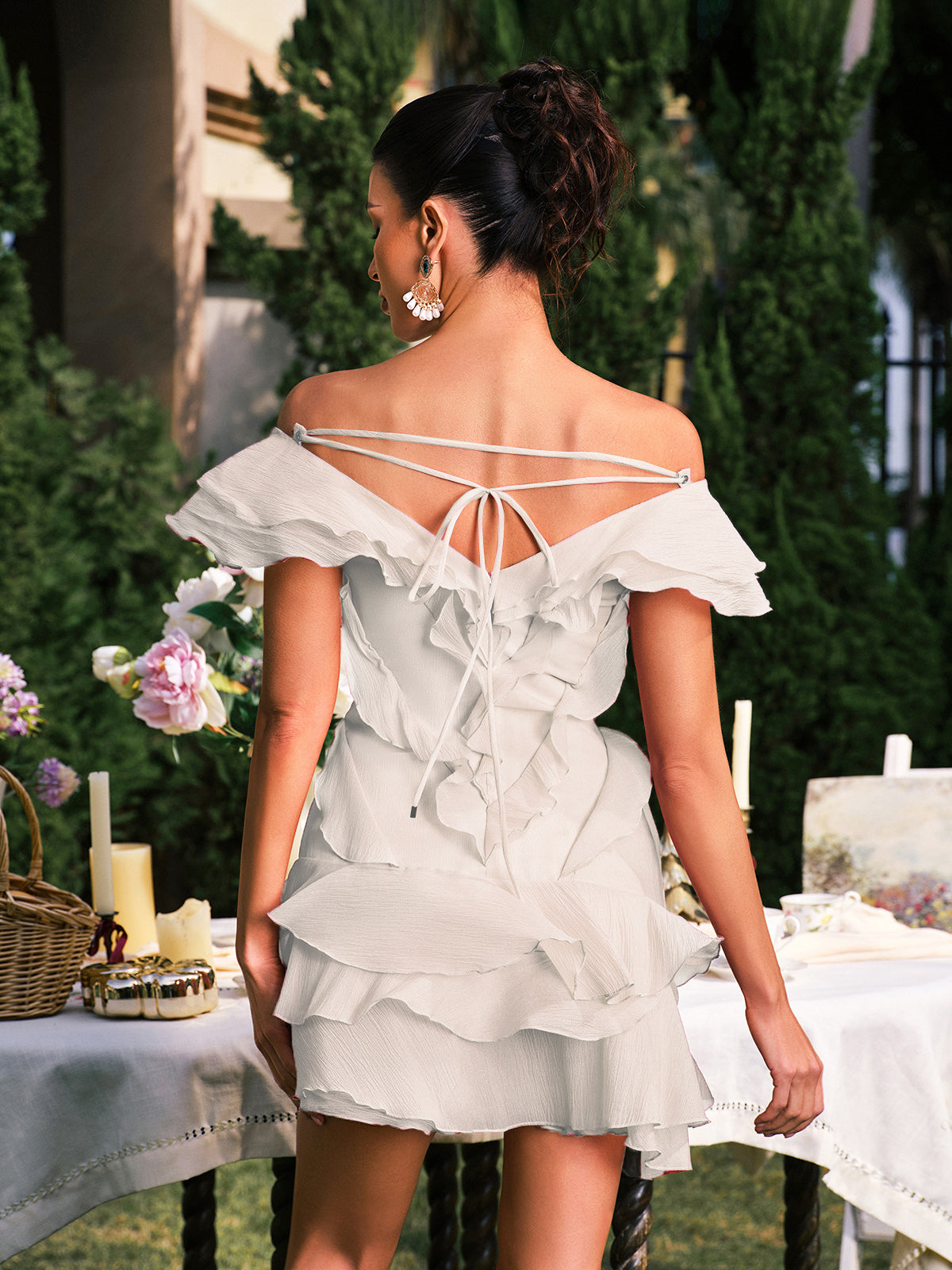 Dabney V Neck Ruffle Mini Dress In Apricot