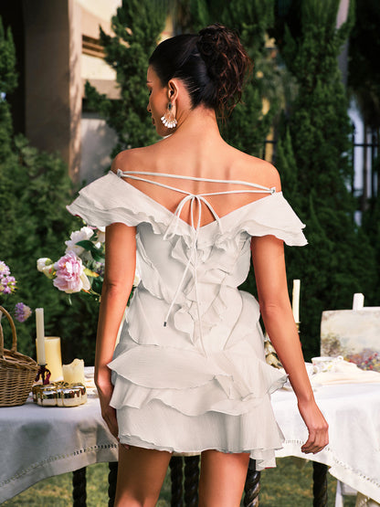 Dabney V Neck Ruffle Mini Dress In Apricot