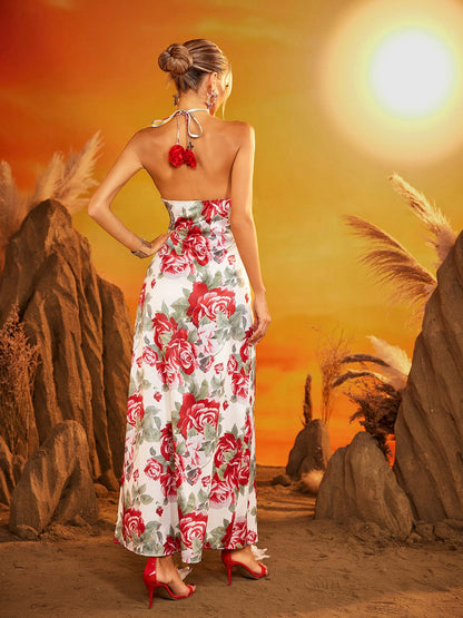 Daelira Halterneck Floral Maxi Dress